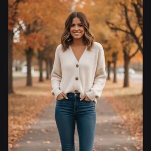 Nine West Cream Knit Cardigan Sweater